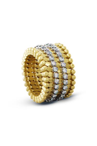 Serafino Alternato 7-row Ring Bracelet in Yellow and White Gold