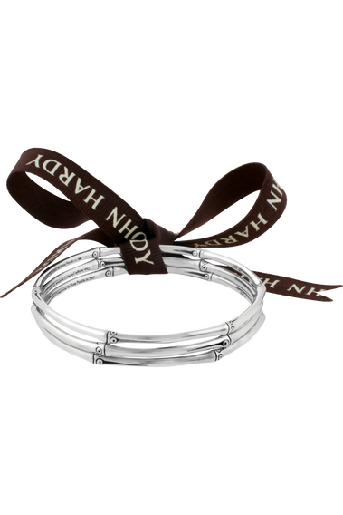 Bamboo Silver Slim Bangle Bracelet