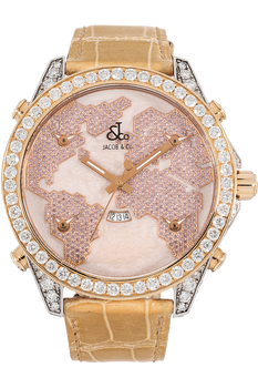 5 Time Zone The World Is Yours Rose Gold and Stainless Steel Quartz