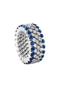 Brevetto 5-row Multi Size Ring in White Gold with Blue Sapphires