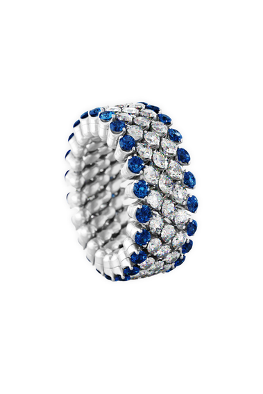 Brevetto 5-row Multi Size Ring in White Gold with Blue Sapphires