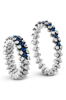 Brevetto 3-row Multi Size Ring in White and Black Gold with Sapphires