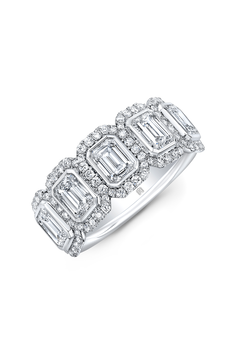 Emerald Cut Diamond Halo Band in White Gold