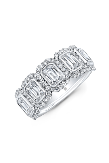 Emerald Cut Diamond Halo Band in White Gold
