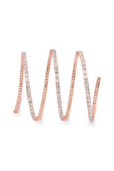 Three Row Emerald Cut Diamond Coil Bracelet in Pink Gold