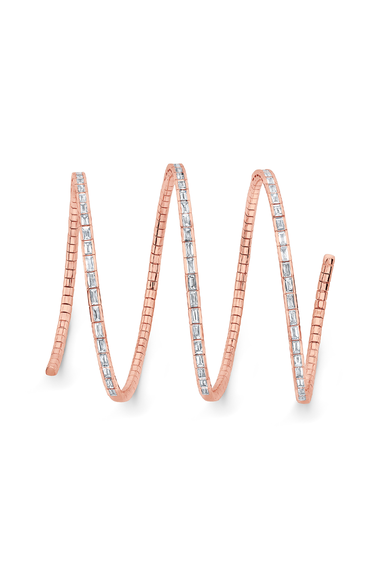 Three Row Emerald Cut Diamond Coil Bracelet in Pink Gold