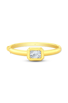 Emerald Cut Diamond Bezel Bangle in Yellow Gold