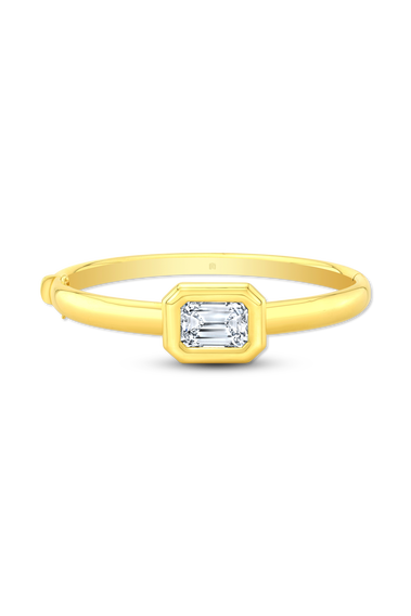 Emerald Cut Diamond Bezel Bangle in Yellow Gold