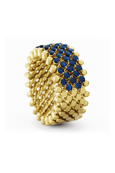 Brevetto 7-row Multi Size Ring in Yellow Gold with Blue Sapphires