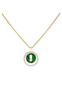 Lucky Move PM diamond necklace in yellow gold and malachite