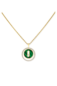 Lucky Move PM diamond necklace in yellow gold and malachite