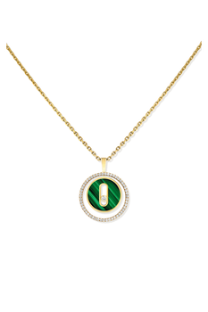 Lucky Move PM diamond necklace in yellow gold and malachite