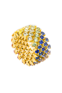 Brevetto 5-row Multi Size Ring in Yellow Gold with Rainbow Sapphires