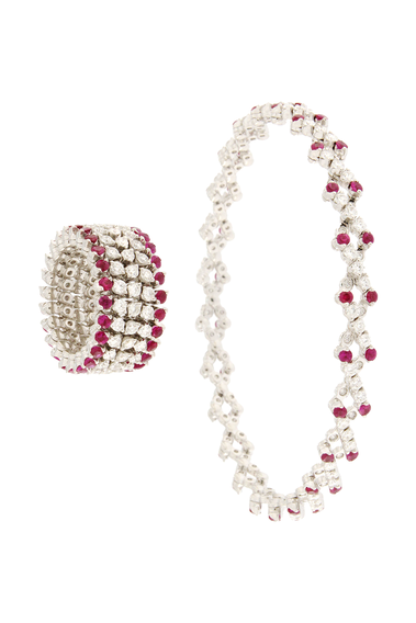 Serafino 5-row Ring Bracelet in White Gold with Rubies