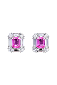Emerald cut Pink Sapphire Earrings