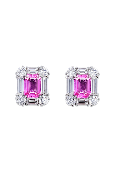 Emerald cut Pink Sapphire Earrings