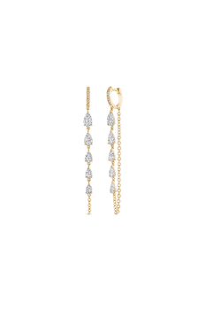 Pear Cut Diamond Chain Earrings in Pink Gold