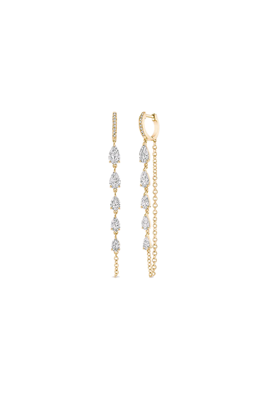 Pear Cut Diamond Chain Earrings in Pink Gold