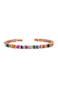 Bold Rainbow Sapphire & Diamond Baguette Bangle