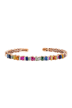 Bold Rainbow Sapphire &amp; Diamond Baguette Bangle