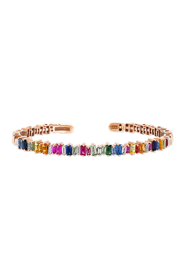 Bold Rainbow Sapphire &amp; Diamond Baguette Bangle