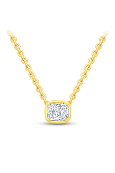 Cushion Cut Diamond Bezel Pendant in Yellow Gold