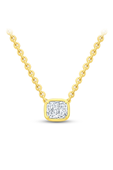 Cushion Cut Diamond Bezel Pendant in Yellow Gold