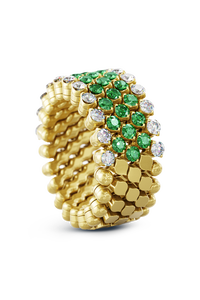 Brevetto 5-row Multi Size Ring in Yellow Gold with Tzavorites