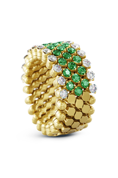 Brevetto 5-row Multi Size Ring in Yellow Gold with Tzavorites