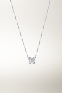 Baguette Love Pendant With Chain in 18K White Gold