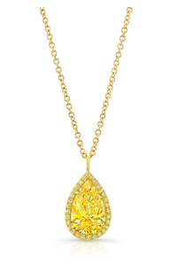 Yellow Diamond Halo Pendant in Yellow Gold
