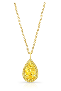 Yellow Diamond Halo Pendant in Yellow Gold