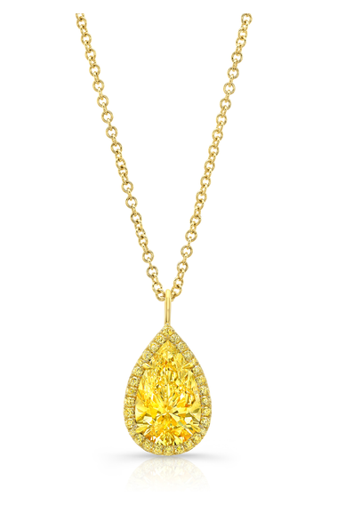 Yellow Diamond Halo Pendant in Yellow Gold