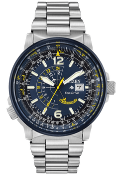 Citizen Eco-Drive Men&#39;s Blue Angel Nighthawk Silver Tone Stainless Steel Watch With Date