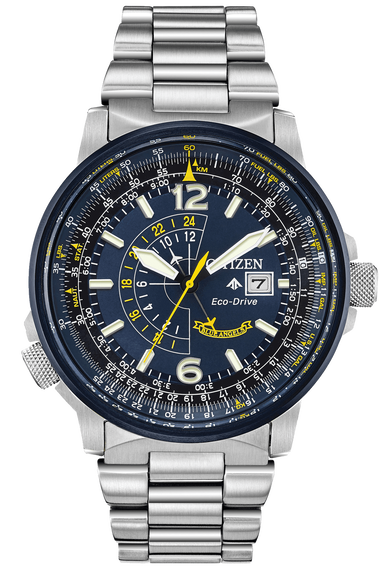 Citizen Eco-Drive Men&#39;s Blue Angel Nighthawk Silver Tone Stainless Steel Watch With Date