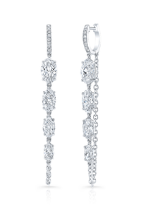 Oval Cut Diamond Chain Earrings in White Gold