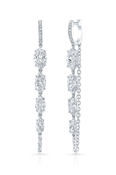 Oval Cut Diamond Chain Earrings in White Gold