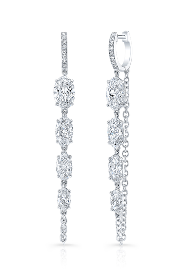 Oval Cut Diamond Chain Earrings in White Gold