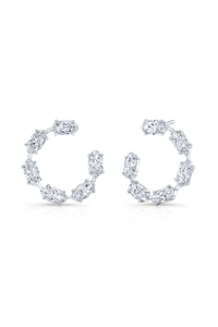 Moval Cut Diamond Hoops in White Gold