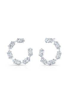 Moval Cut Diamond Hoops in White Gold