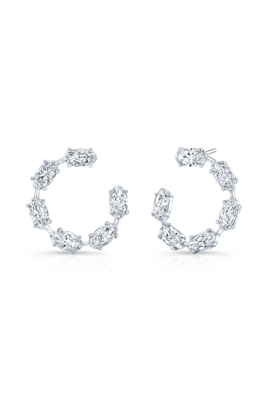 Moval Cut Diamond Hoops in White Gold
