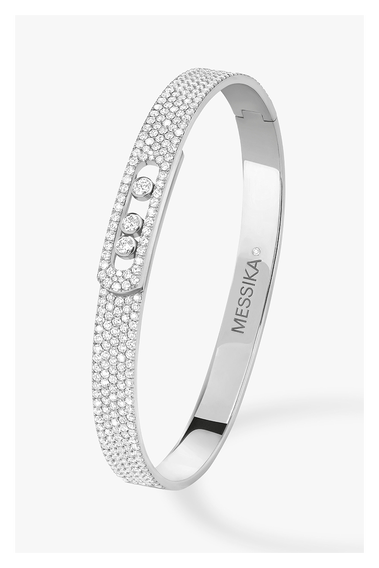 Move Noa Full Pav&eacute; Bangle in White Gold Size M