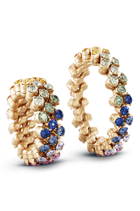 Brevetto 3-row Multi Size Ring in Pink Gold with Rainbow Sapphires