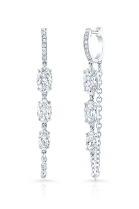 Oval Cut Diamond Chain Earrings in White Gold