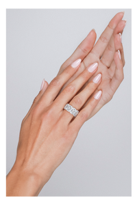 Emerald Cut Diamond Halo Band in White Gold