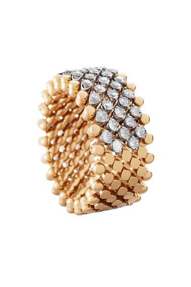 Brevetto 7-row Multi Size Ring in Pink and White Gold