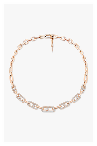 Move Link Pavé Necklace in Pink Gold