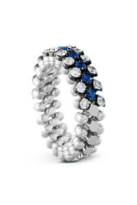 Brevetto 3-row Multi Size Ring in White and Black Gold with Sapphires