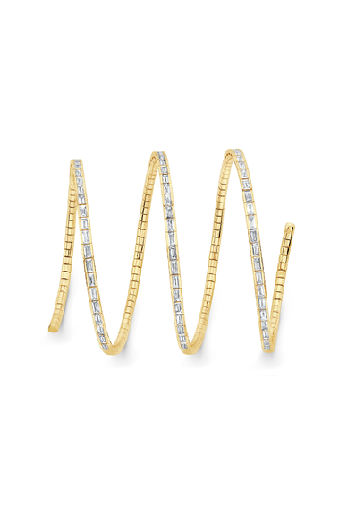 Three Row Coil Emerald Cut Diamond Bracelet in Yellow Gold