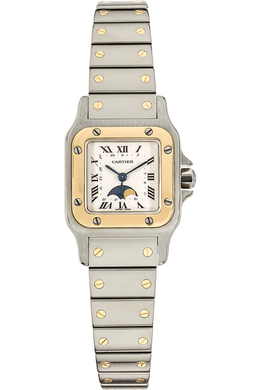 Pre Owned Cartier Santos Galbee Moon Phase Yellow Gold and Stainless Steel Quartz